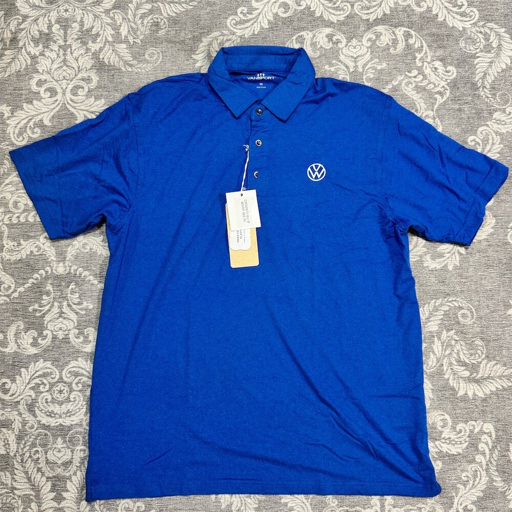 VanSport Polo Shirt Mens M Blue Heathered Volkswagen VW Logo Golf Short